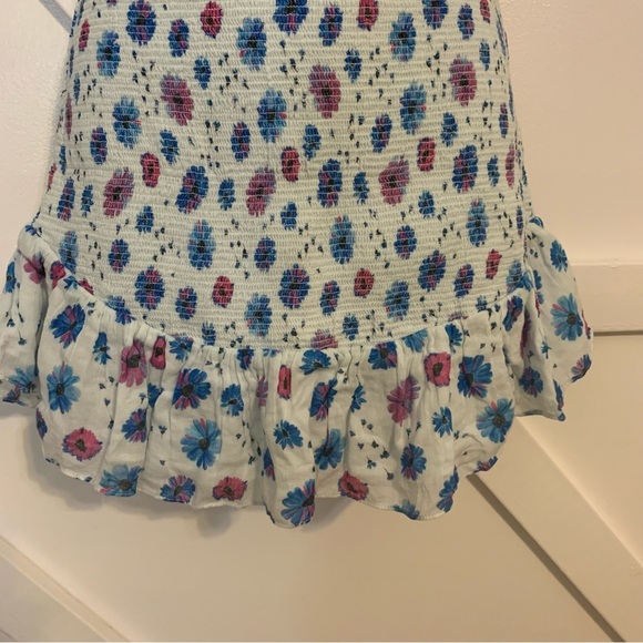 LoveShackFancy Kodie Floral Printed Smocked Off Shoulder Ruffle Mini Dress Sz M - Picture 6 of 8